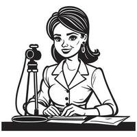 This is a Female Journalist Vector Silhouette, Journalist Vector Line art Black and white.