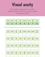 Visual acuity Educational Sheet. Primary module for Attention and Perception. 5-6 years old. Educational Sheets Series vector
