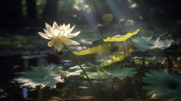 loto flor, un soltero loto flor brillante en el sol, ai generado foto