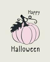 Happy Halloween card with pink pumpkin hand drawn. vector