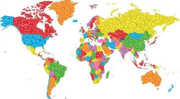 Low Poly World Map with countries on different colors vector