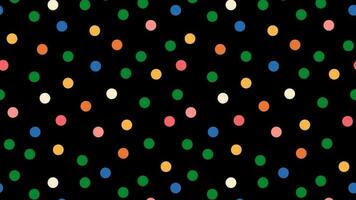 Colorful polka dot pattern on black background. vector