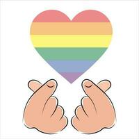 lgbt mini corazón, icono de mano haciendo pequeño corazón, yo amor usted o mini corazón firmar aislado en blanco fondo, vector ilustración