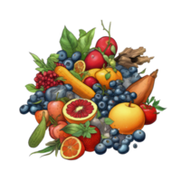 Sticker Style Healthy Food Bunch of Fruits on Png Background.