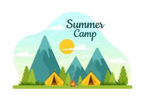 Summer Camp Vector Illustration of Camping and Traveling on Holiday with Equipment such as Tent, Backpack and Others in Flat Cartoon Templates