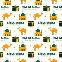 Happy Eid Al Adha Mubarak Seamless Pattern of Muslims Celebration with Sacrificial Animals in Template Hand Drawn Cartoon Flat Illustration vector