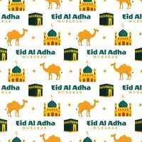 Happy Eid Al Adha Mubarak Seamless Pattern of Muslims Celebration with Sacrificial Animals in Template Hand Drawn Cartoon Flat Illustration vector