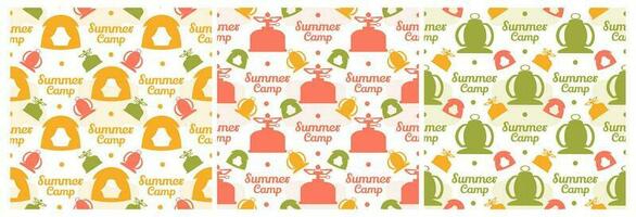 Set of Summer Camp Seamless Pattern Design of Camping and Traveling in Template Hand Drawn Cartoon Flat Illustration vector