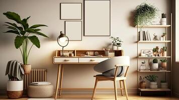 Interior of Small Apartment Living Room for Home Office or Study Place. . photo