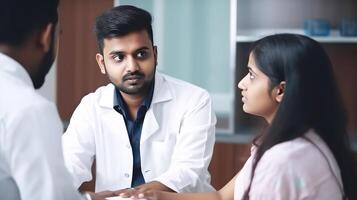 Closeup Portrait of Medical Professionals Talking to Each Other at Workplace in Hospital. . photo