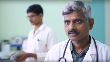 Closeup Portrait of Mid Aged Male Medical Professionals or Pharmacist. . photo