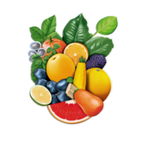 Sticker Style Healthy Food Bunch of Fruits on Png Background.