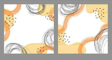 Abstract background. Frame with yellow circles and lines drawn. Textured background with brush strokes and dots. vector