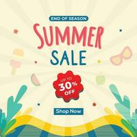 Summer sale promotion,30 percent off poster, banner, social media template illustration vector