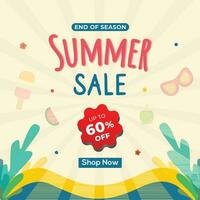 Summer sale promotion,60 percent off poster, banner, social media template illustration vector