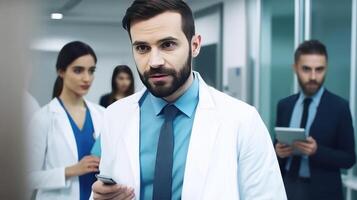 Cropped Photo of Medical Professionals Standing Together in Hospital Area for Meeting. .