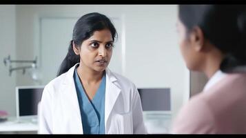 Cropped Photo of Serious Female Medical Professional Talking with Her Patient in Hospital. .