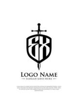 initial EX letter with shield style logo template vector