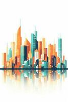 Colorful Abstract Modern City Skyline Building of Metropolitan Area Reflection Background.. photo