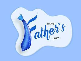 Stylish Text Happy Father's Day with Glossy Necktie on White and Blue Background for Greeting Card or Banner Design. vector