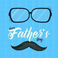 Happy Father's Day Calligraphy Text Message with Eyeglasses and Mustache on Blue Tartan Background for Greeting Card or Poster Design. vector