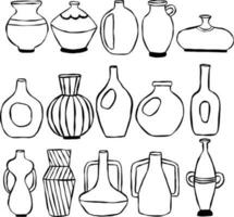 Set Collection Hand Drawn Ink Pottery Line Art Illustration vector