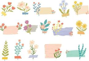 conjunto colección mano dibujado floral con cinta ilustración vector