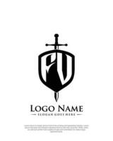 initial FV letter with shield style logo template vector