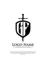 initial GF letter with shield style logo template vector