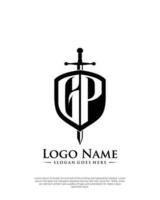 initial GP letter with shield style logo template vector