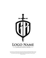 initial GR letter with shield style logo template vector