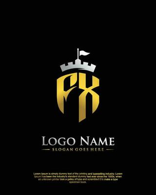 initial FX letter with shield style logo template vector