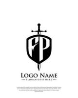 initial FP letter with shield style logo template vector