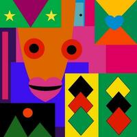 characters, patterns, abstract geometric shapes, forms. Flat style colorful posters, backgrounds. Vector illustration.