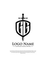 initial GG letter with shield style logo template vector