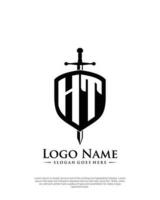 initial HT letter with shield style logo template vector