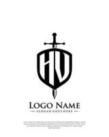 initial HV letter with shield style logo template vector
