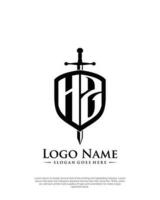 initial HZ letter with shield style logo template vector