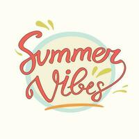 Summer vibes groovy lettering. Positive hippie doodle typography sticker for summer inspiration print. 70s retro poster with summertime phrase. vector