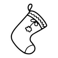 Hand drawn outline illustration of christmas sock. Christmas decoration element in doodle style vector