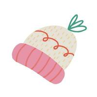 Hand drawn illustration of knitted hat. Winter clothing element in doodle style vector