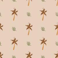 Simple boho vector seamless pattern with palm tree and palm leaf. Tropical summer background. Retro trendy beach design for cover, cases, wallpaper, prints, wrapping, textile