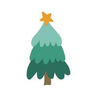 Hand drawn illustration of christmas tree with star. Christmas elements in doodle style vector