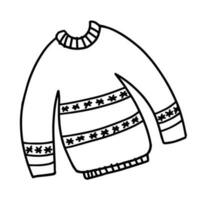 Hand drawn outline illustration of christmas sweater. Festive element in doodle style vector