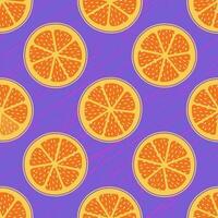 Acid violet seamless pattern with orange slice. Hippie psychedelic citrus texture. Scratched texture vector design. Great for textile, fabric, stationery, wallpapers and wrapping