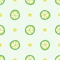 Simple seamless pattern with lime slices and flowers. Hand drawn summer retro groovy vector illustration for cover, cases, wallpaper, prints, wrapping, textile