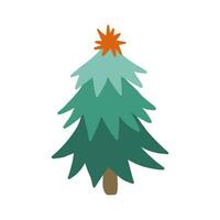 Hand drawn illustration of christmas tree with star. Christmas elements in doodle style vector