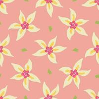 White tropical flower and leaves on a pink background. Simple texture design. Seamless vector pattern. Great for textile, fabric, stationery, wallpapers and wrapping.