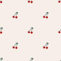 Simple seamless pattern with cherry on pastel background. Hand drawn retro y2k vector illustration for summer stylish cover, cases, wallpaper, prints, wrapping, textile
