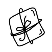 Hand drawn outline illustration of present. Festive element in doodle style vector